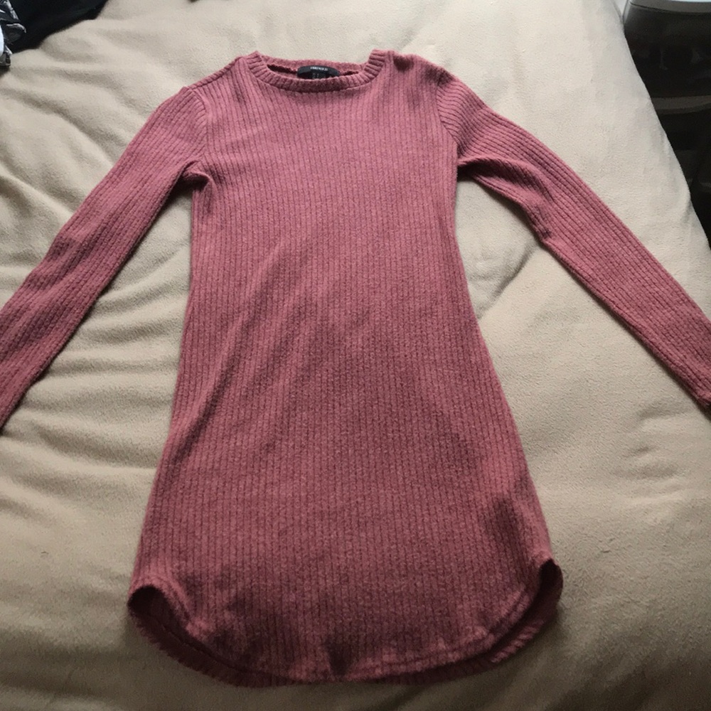 Pink Long-sleeve Sweater Dress